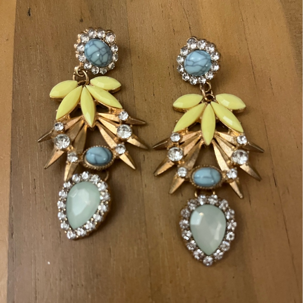 Rhinestones Gold and Yellow Statement Earrings